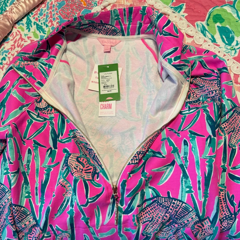 Brand-New LILLY PULITZER SKIPPER POPOVER MANDEVILLA PINK EXTRA LUCKY Sz LARGE - Picture 5 of 12